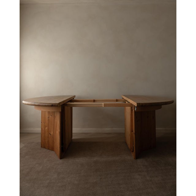 A warm and characterful vintage danish pine dining table by modul møbler, vinderup a/s, designed with the kind of...
