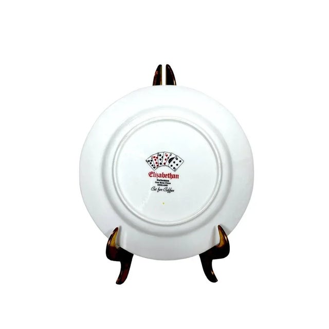 1980s Elizabethan Staffordshire Fine Bone China Playing Cards Pattern Demitasse Tea Cup, Saucer and Snack Plate - 18 Piece Set - Made in England For Sale In Baton Rouge - Image 6 of 10