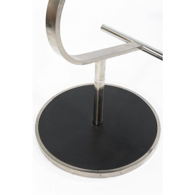 Animal Skin Design Institute of America Black Leather & Chrome Hightop Barstools For Sale - Image 7 of 9