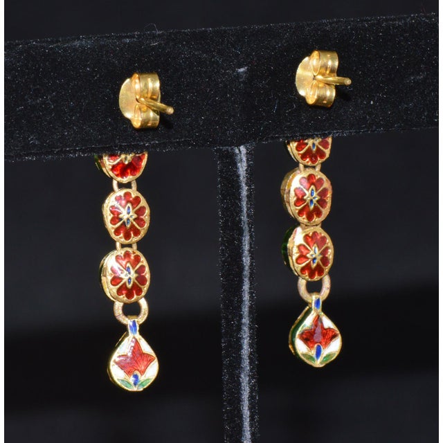 Early 21st Century Estate 22k 18k Solid Gold 1.8cts Diamond Enamel Earrings, A Pair For Sale - Image 5 of 10