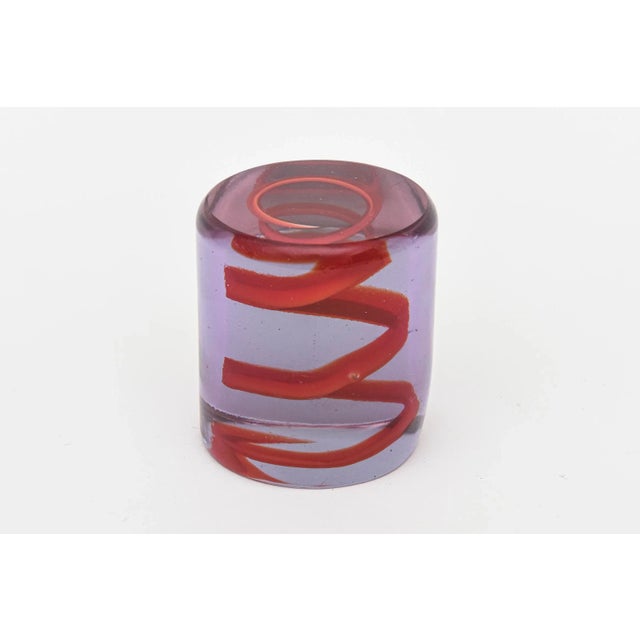 1980s Vintage 1980's Spiral Zigzag Glass Paperweight Red, Purple For Sale - Image 5 of 10