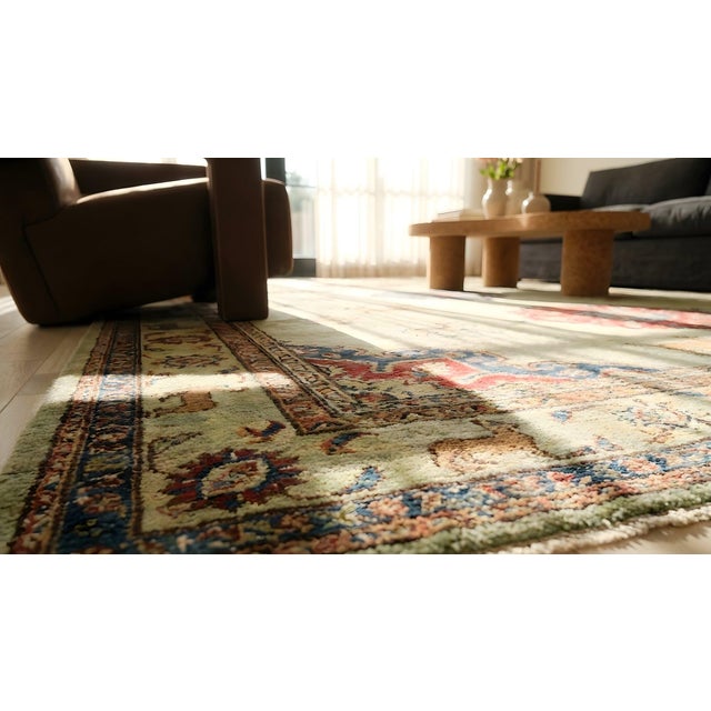 1880s Green Pistacho Animal Scene Antique n.e. Persian Khorassan Moud Rug 9'9" X 12'2" Handknotted Wool Carpet For Sale - Image 12 of 12