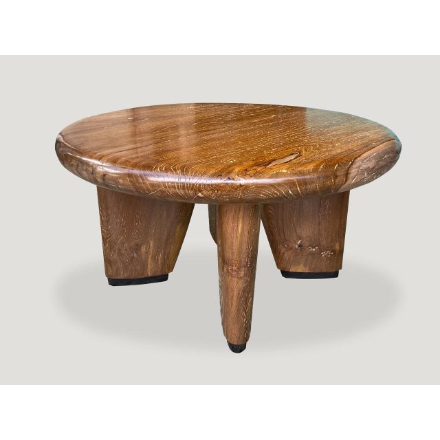 Andrianna Shamaris Midcentury Couture Teak Wood Low Profile Round Coffee Table For Sale - Image 11 of 18