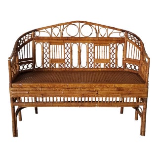 Brighton Pavilion Bamboo Rattan With Cane Seat Settee For Sale