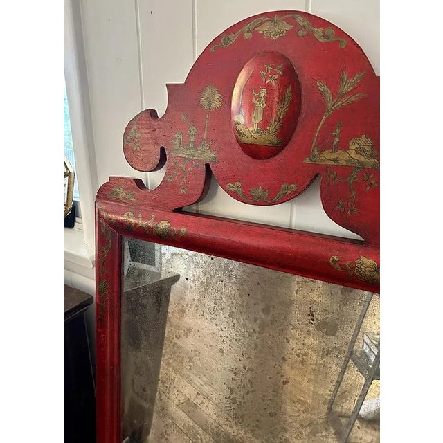 This vintage William & Mary mirror is a lovely statement piece, boasting a scarlet red Japanned* finish with intricate...