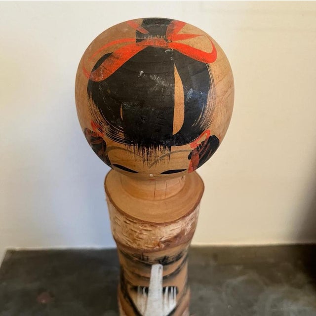 Vintage Japanese Handmade Kokeshi Doll with Tree Bark For Sale - Image 13 of 14
