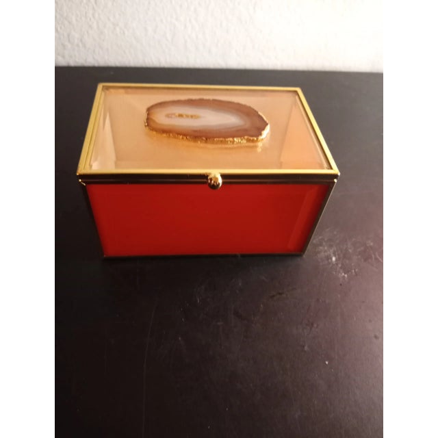 Orange 1980s Beveled Glass Trinket Box With Agate Top For Sale - Image 8 of 11