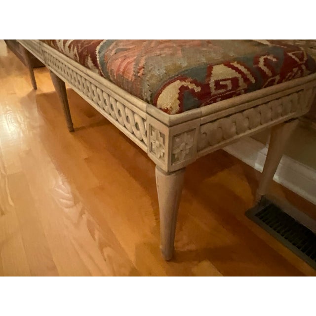 Turkish Early 20th Century Turkish Kilim Bench With Ikat Wool Topping Excellent Condition For Sale - Image 3 of 4