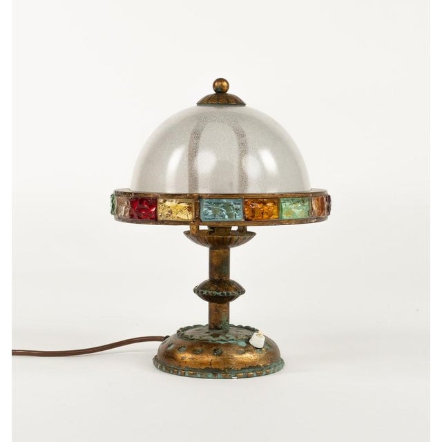 1970s Table Lamps in Wrought Iron and Hammered Glass attributed to Longobard, Italy, 1970s, Set of 2 For Sale - Image 5 of 14