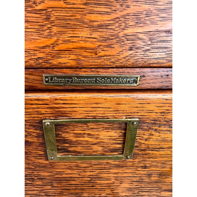 Wood Antique Tiger Oak Filing Cabinet Library Bureau Solemakers Four Drawers 3 Legal Size For Sale - Image 7 of 11