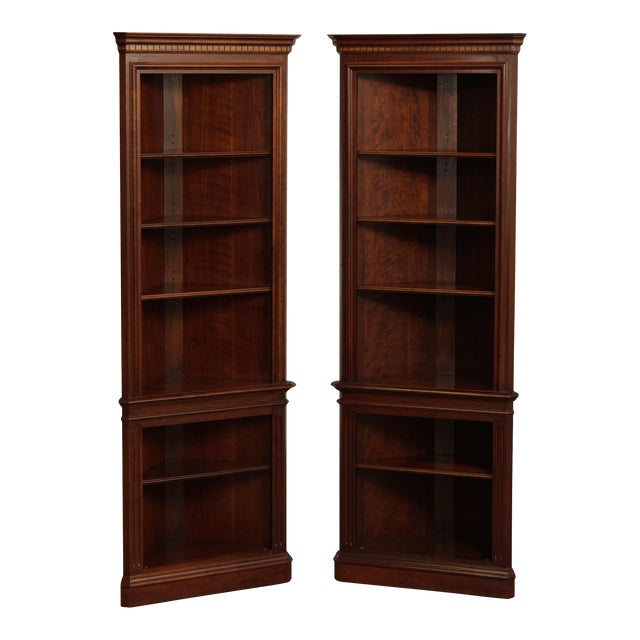 Traditional Cherry Corner Open Bookcases A Pair Chairish
