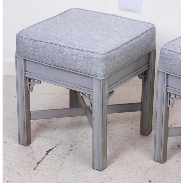 Wood Pair of Painted Upholstered Chinese Chippendale Benches For Sale - Image 7 of 8