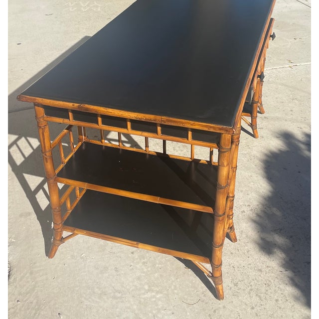 Baker Furniture Desk or Writing Table With Bamboo Chinoiserie Fretwork For Sale - Image 9 of 14