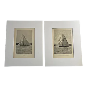 1894 Yacht Illustration Engraving Prints - Set of 2