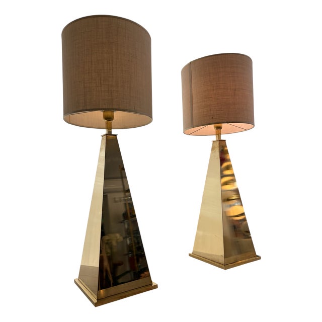 Pyramid Lamps in Brass, 1980s, Set of 2 For Sale