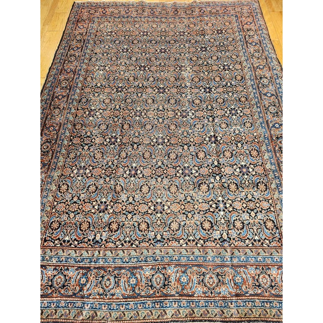 1900 - 1909 Antique Persian Tabriz Rug, Hand-Knotted Wool, Allover Herati Geometric Pattern, Ivory & Blue, 8x12 For Sale - Image 5 of 12