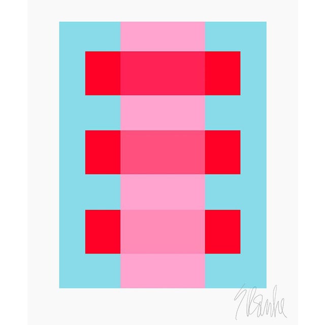 Pink Through Red on Turquoise Fine Art Print 45" X 55" by Liz Roache For Sale In Boston - Image 6 of 6