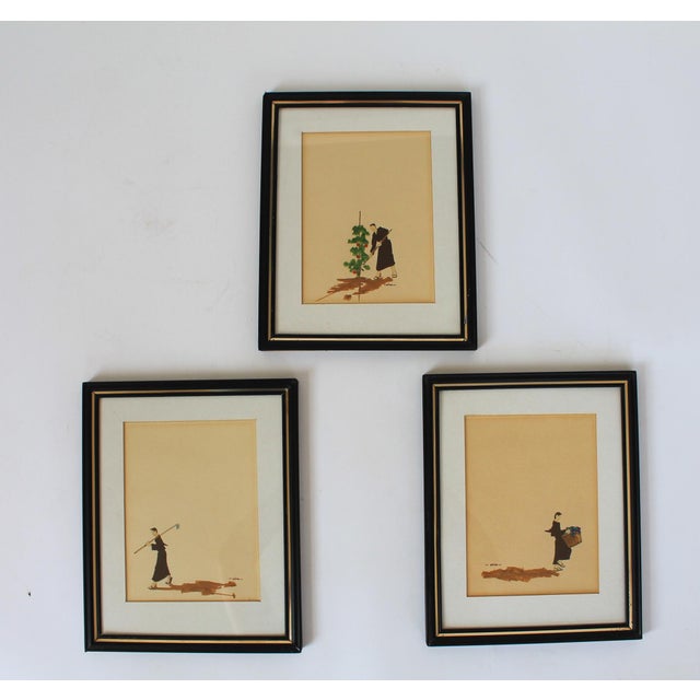 Contemporary Vintage Framed Minimalist Watercolor Wall Art S/3 For Sale - Image 3 of 12