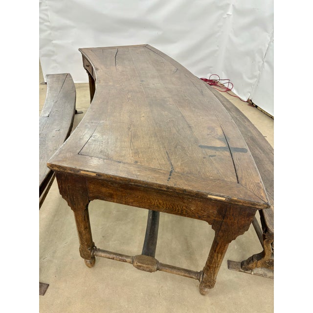 18th Century French Walnut Crescent Table and Two Benches For Sale - Image 9 of 12