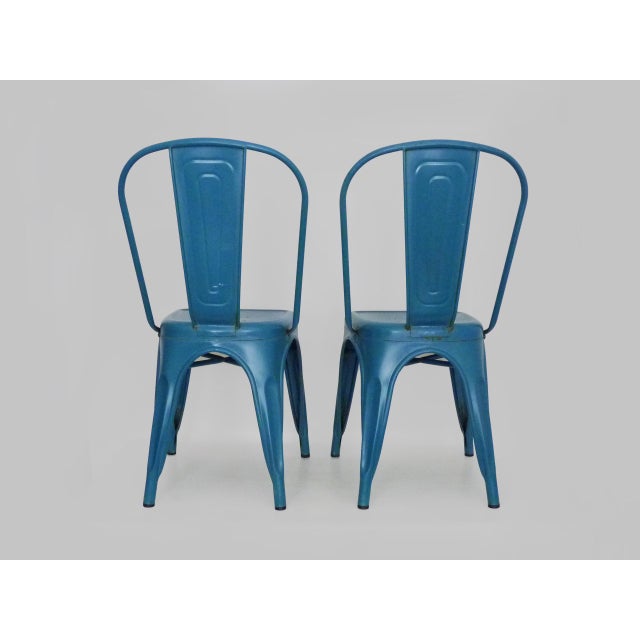 Vintage Tolix Chairs in Blue Metal by Xavier Pauchard, 1970s, Set of 2 For Sale - Image 9 of 10
