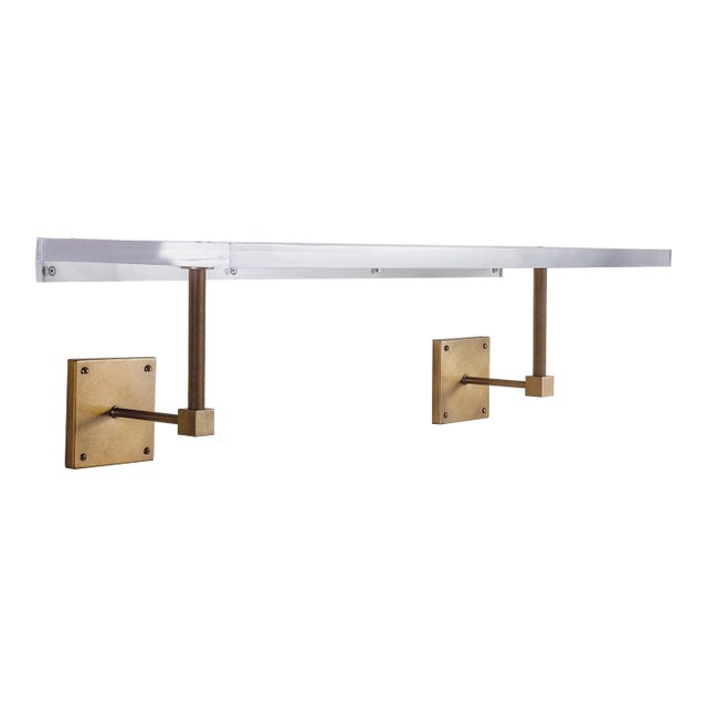 Billy Lucite/Aged Brass Shelf, 36" Wide For Sale