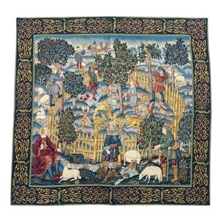 French Screen-Printed Silk Tapestry with Enchanted Park in the style of Aubusson, 1950s For Sale