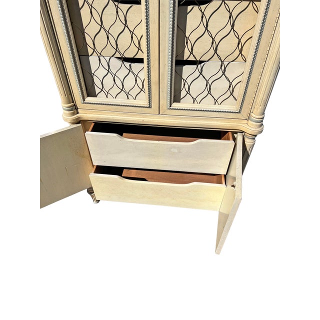 Wood French Provincial Style Storage Wardrobes Dressers Connected by a Two-Drawer Wooden Desk/Dressing/Vanity Table For Sale - Image 7 of 11