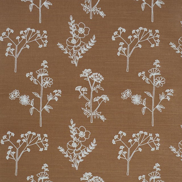 Schumacher Lisbeth Embroidered Sisal Wallcovering In Brown For Sale