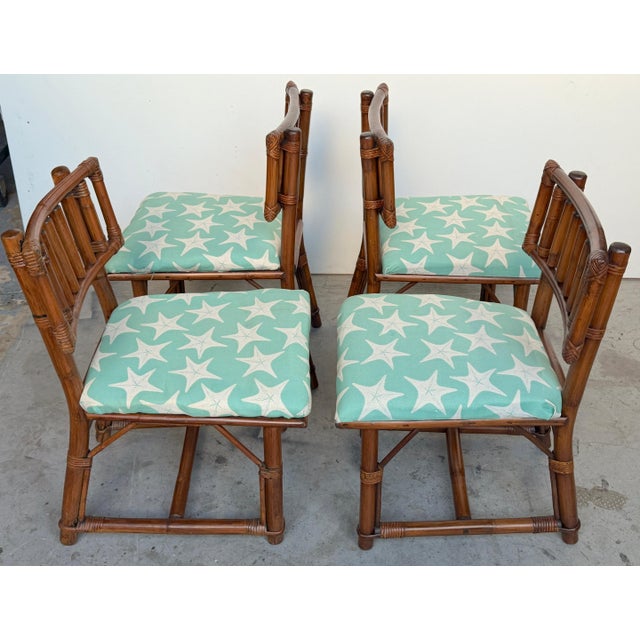 Ficks Reed Expandable Bamboo Game & Dining Table with 4 Matching Chairs, C. 1960 For Sale - Image 4 of 18