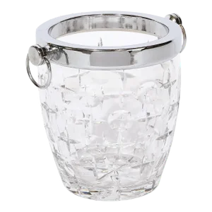 Mid-Century Modernist Cut Crystal Ice Bucket With Chrome Fittings & Loop Handles