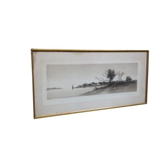 Victorian Antique Ernest C Rost the Oysterman's Home Panoramic Landscape Etching 31" For Sale - Image 3 of 12