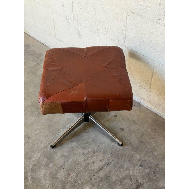 Square Brown Leather Ottoman With Chrome Base Vintage Mid-Century Modern 1970s For Sale In Los Angeles - Image 6 of 10