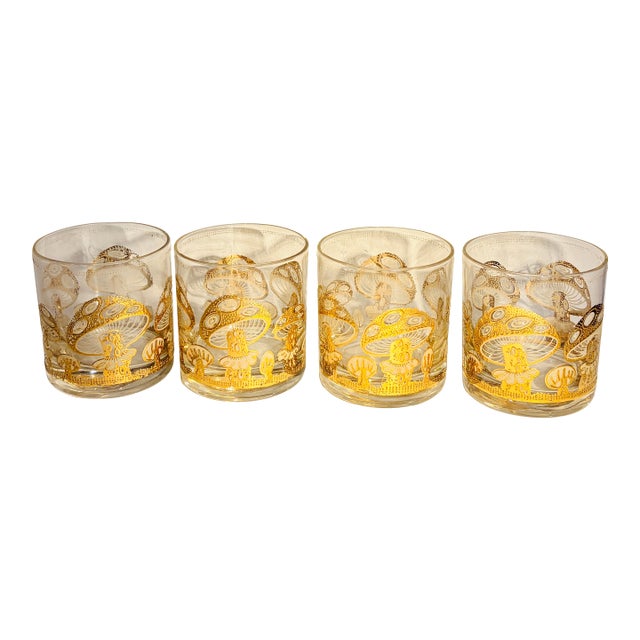 Mid 20th Century Set of 4 Culver Mid Century 22k Gold Mushroom Lowball Glasses For Sale