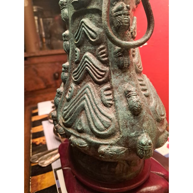 Bronze Bronze Asian Wu Vessel Table Lamp For Sale - Image 8 of 13