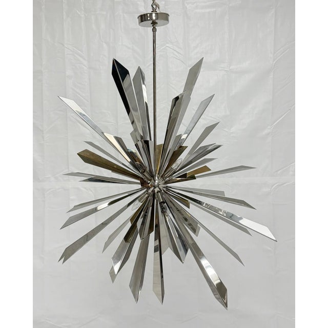 Remains Lighting Nickel & Brass "Sunburst" Chandelier by Remains Lighting, Los Angeles Modern For Sale - Image 4 of 18