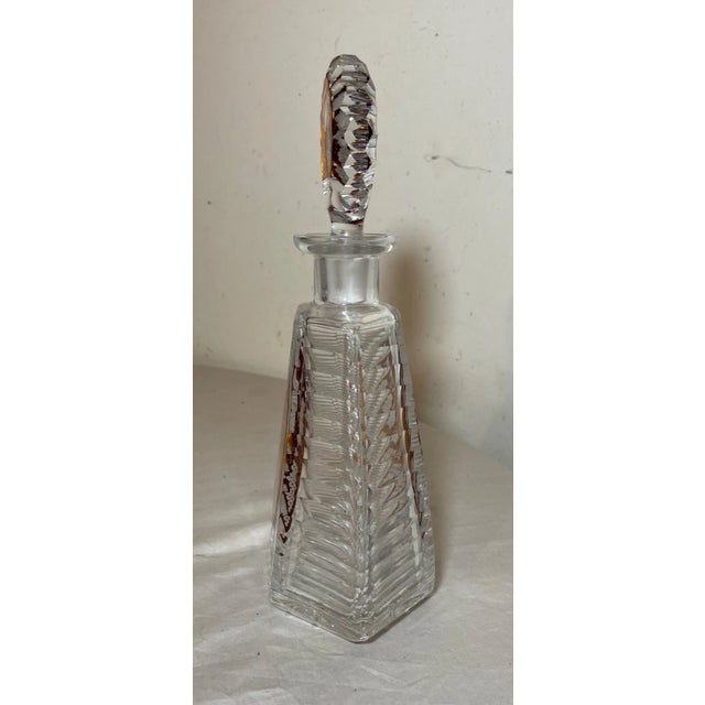 Boho Chic Vintage Orange Cut to Clear Czech Bohemian Crystal Glass Liquor Decanter Bottle For Sale - Image 3 of 12