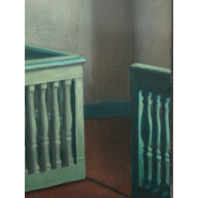 Mid-Century Modern 'Sunlit Landing' Vintage Swedish Original Interior Oil Painting, Framed For Sale - Image 12 of 14