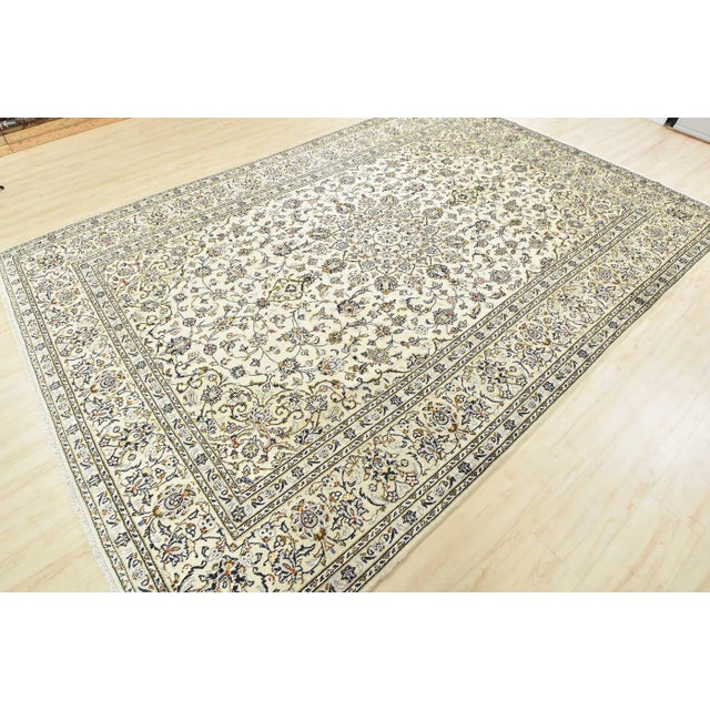 Farmhouse Kashan Rug 8'2'' X 11'7'' Ivory Wool Vintage Traditional Hand-Knotted Carpet For Sale - Image 3 of 14