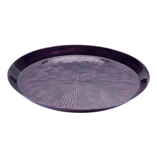 Round Etched Metal Tray 13.5"D For Sale
