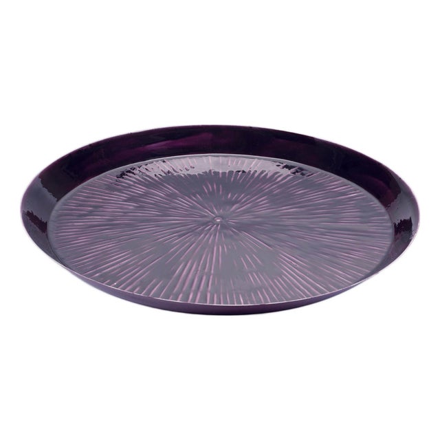 Round Etched Metal Tray 13.5"D For Sale