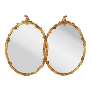 Large Early 20th Century French Rococo Double Oval Scroll & Leaf Giltwood Mirror