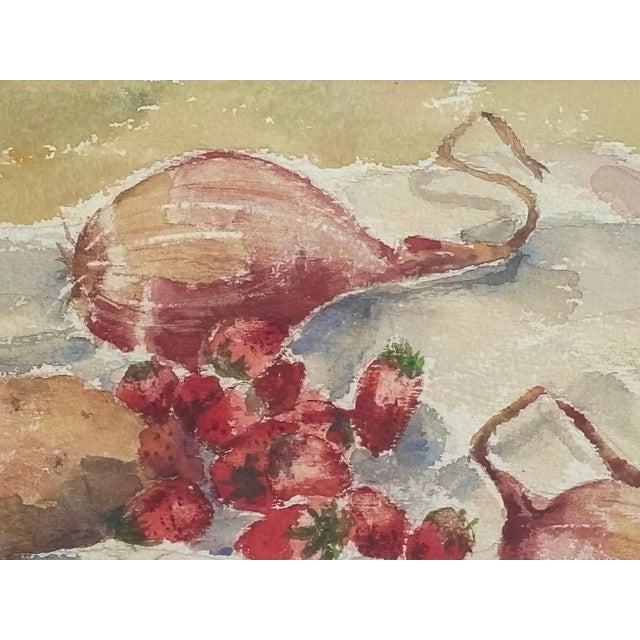 Late 20th Century Mary Kinnear Still Life Watercolor Painting With Strawberries and Purple Onions, Framed For Sale - Image 4 of 9