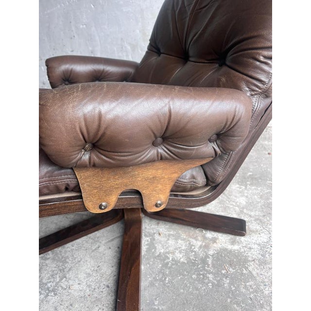 Vintage Scandinavian Leather Swivel Lounge Chair, 1970s For Sale - Image 3 of 8