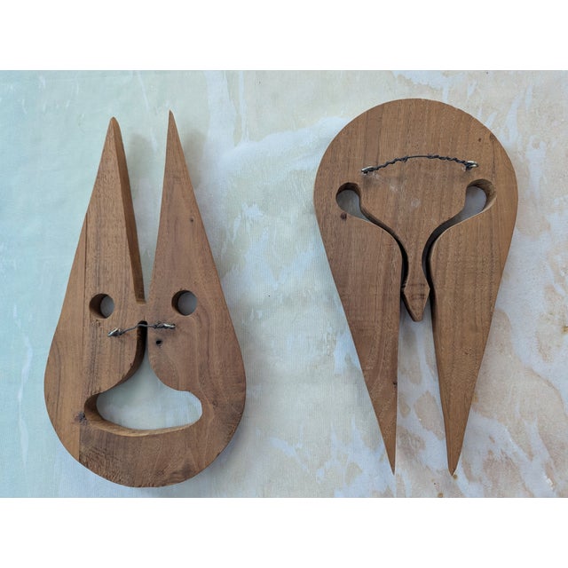 1970s Vintage Mid-Century Modern Abstract Teak Wood Wall Masks - A Pair For Sale In Atlanta - Image 6 of 12