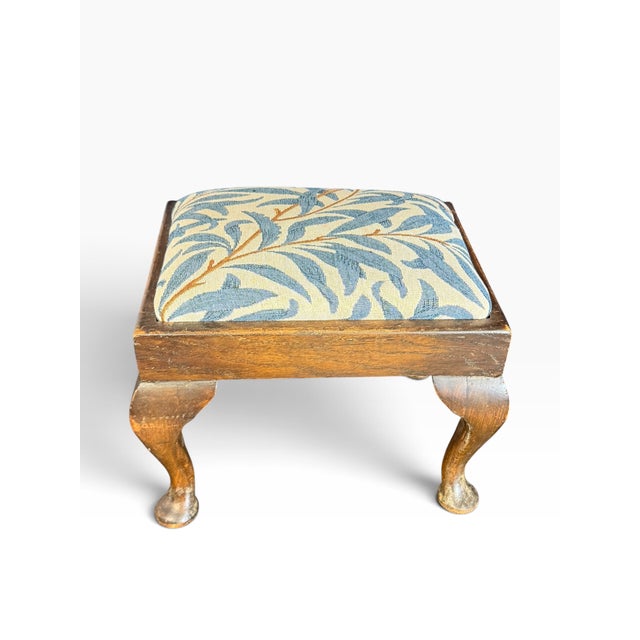 Antique Queen Anne Ottoman in Upholstery and Cabriole Legs by William Morriss, 1890s For Sale - Image 9 of 10