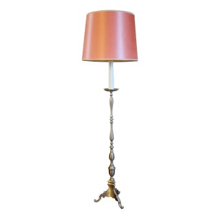 Brass Floor Lamp with Fabric Shade For Sale