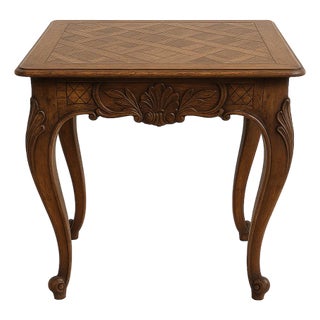 French Provincial Parquetry Side Table With Inlaid Top — 26" Square For Sale