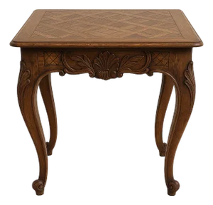 French Provincial Parquetry Side Table With Inlaid Top — 26" Square