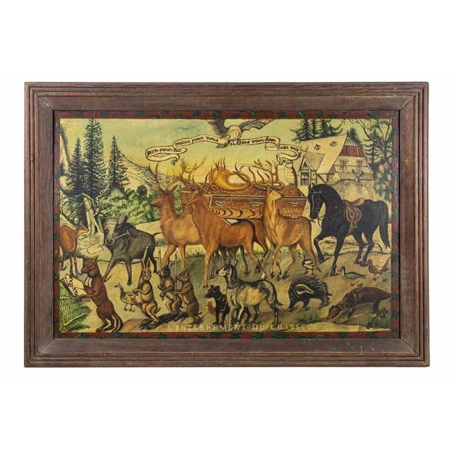 Unknown, Hunter's Funeral, Drawing in Tempera, Early 20th Century For Sale - Image 6 of 6