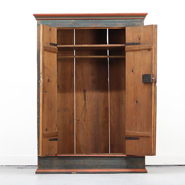 Blue Rustic Farmhouse Painted Folk Art Bridal Cabinet For Sale - Image 8 of 16